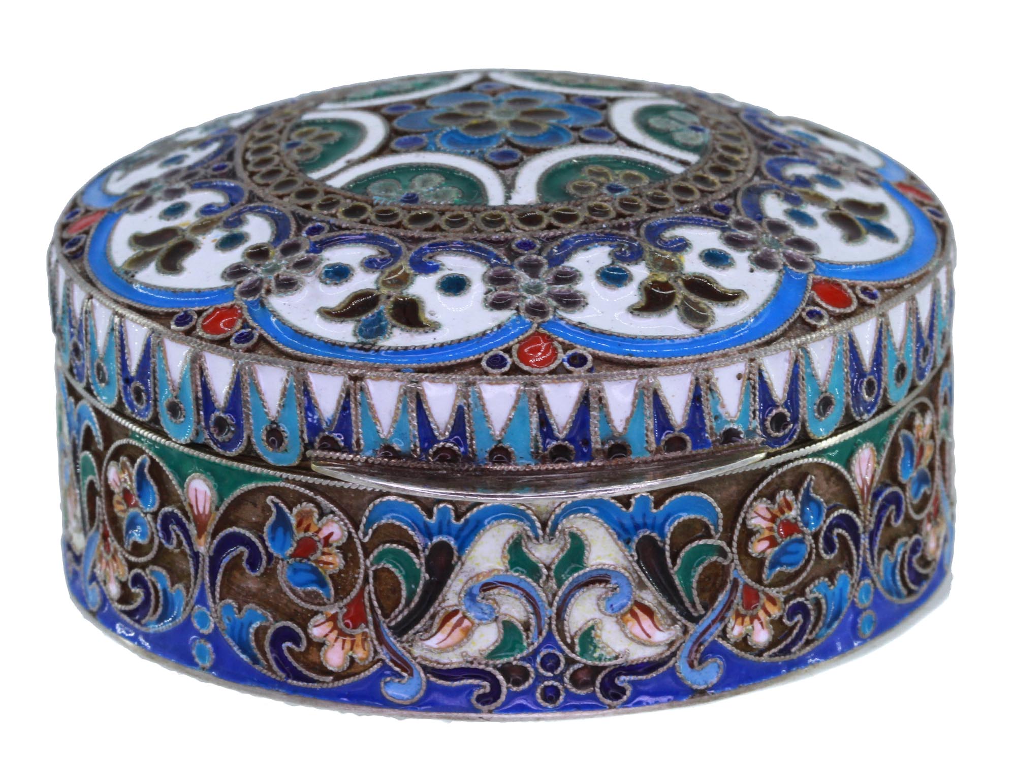 RUSSIAN SILVER AND CLOISONNE ENAMEL TRINKET BOX PIC-1